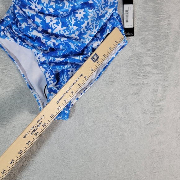 NICOLE MILLER Swimsuit Flattering‎ Ruched Tropical blue floral botanical Small - Picture 12 of 14